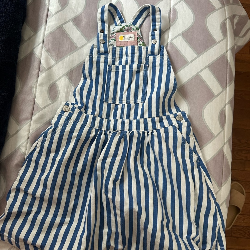 Mini Boden Blue and White Striped Overalls dress